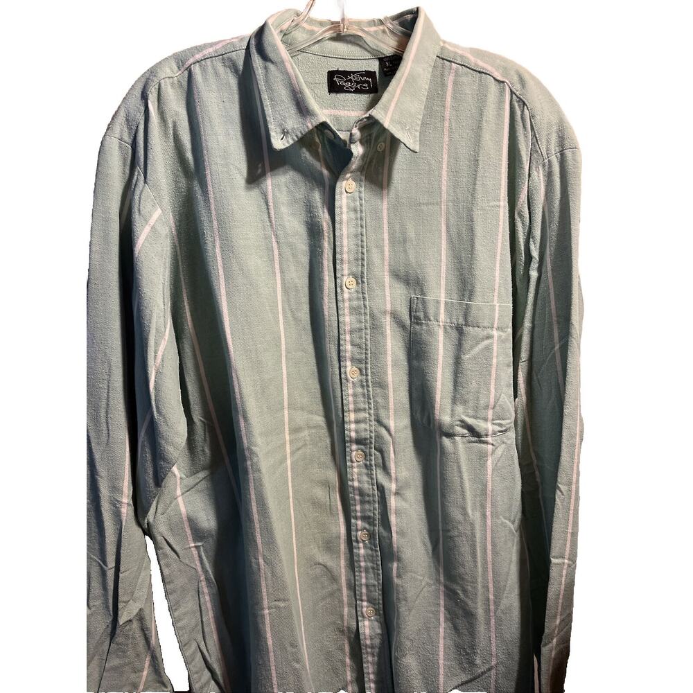 Kenny Rogers Vintage Mens XLT Green Striped Long Sleeve Button Down Cotton Shirt